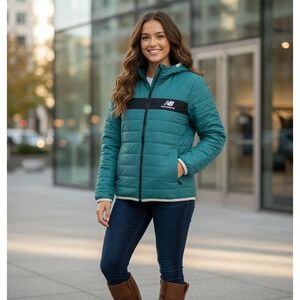 New Balance‎ Womens Terrain 78 Quilted Puffer Jacket Hooded Full Zip Sz Large